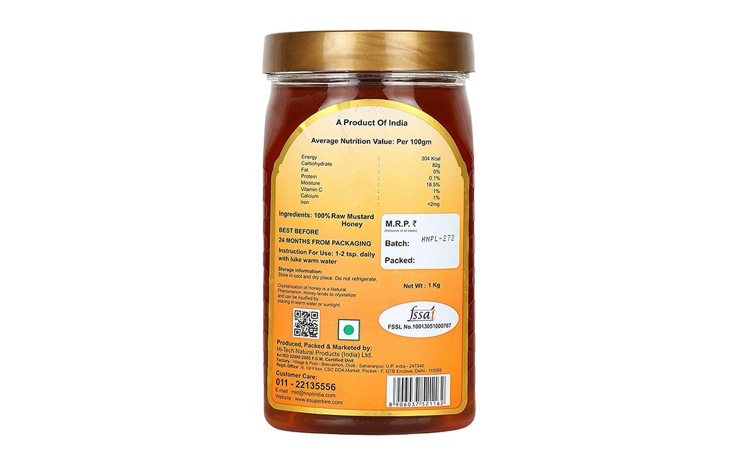 Superbee Raw Mustard Honey    Plastic Jar  1 kilogram